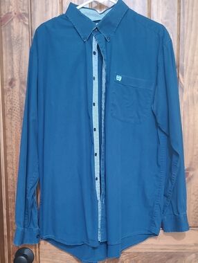 Cinch Men's Teal Button-Down Long Sleeve Shirt. Size L